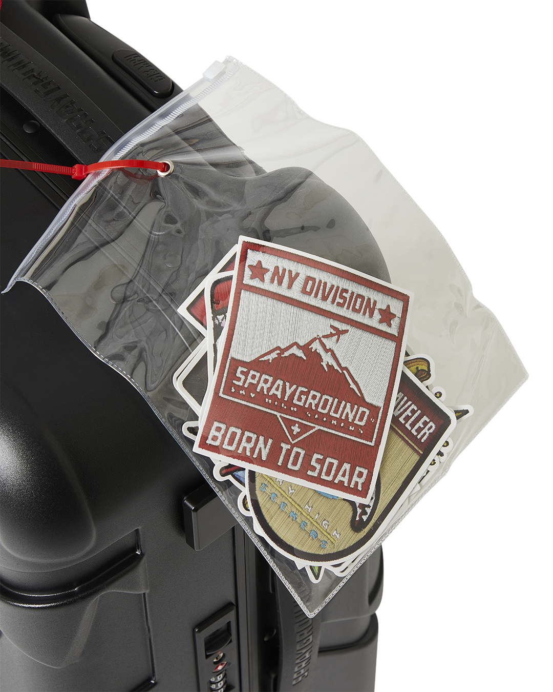 THE JOURNEY BEGINS SHARKITECTURE CARRY-ON LUGGAGE BLACK WITH EXTRA STICKERS